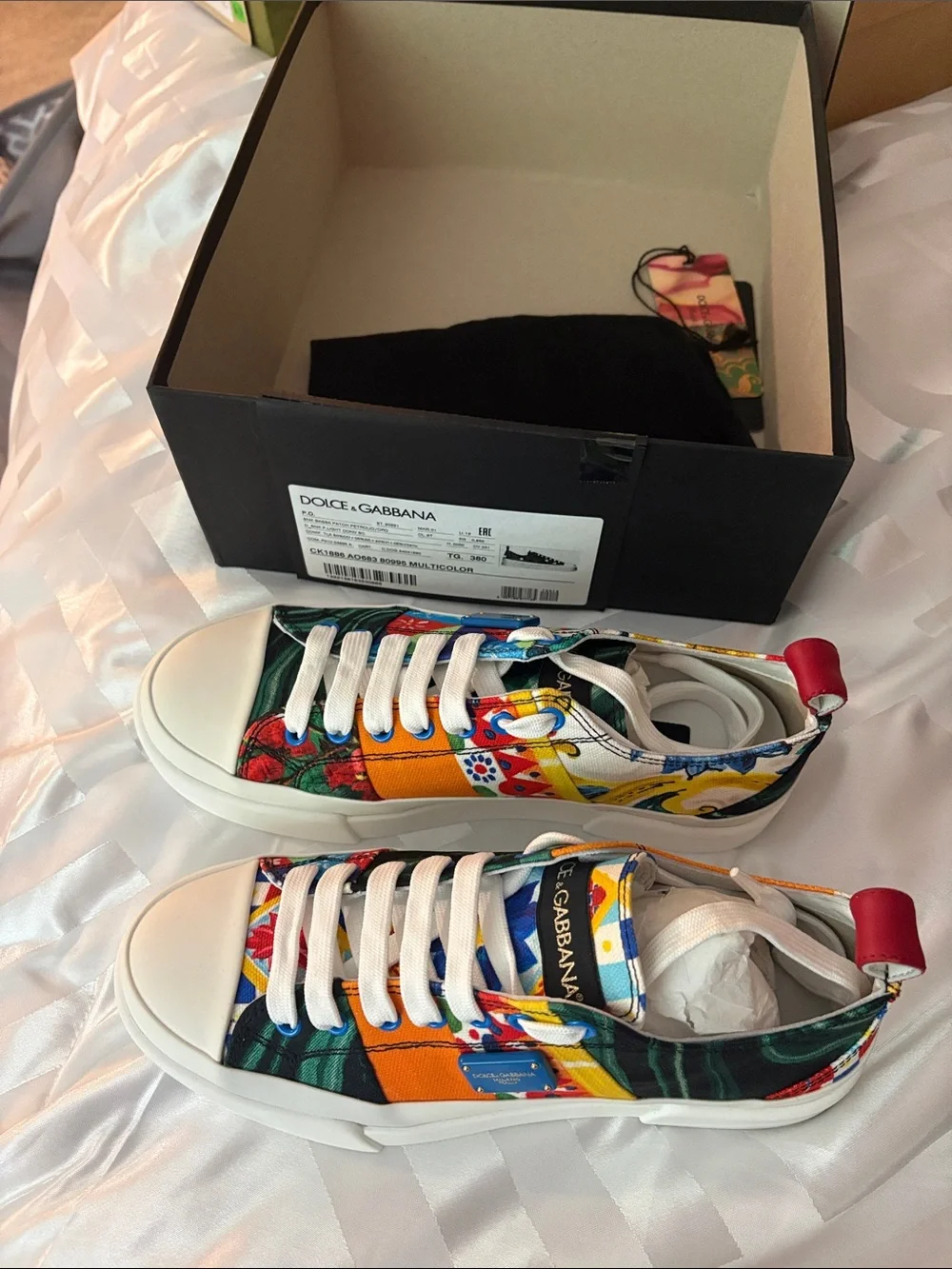 Dolce & Gabbana K Multicolor Canvas Sneakers with Red Heel Tab. Brand new.
